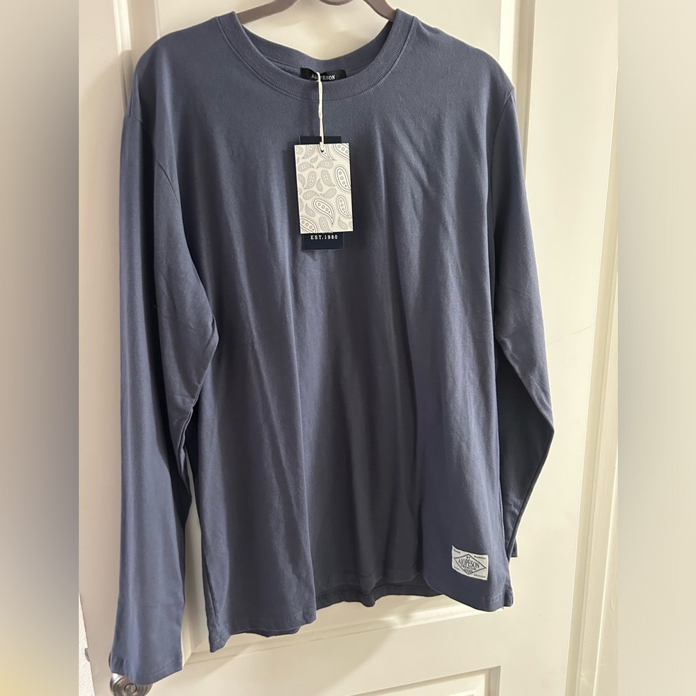 Aiopeson Men's Blue Long Sleeve Shirt